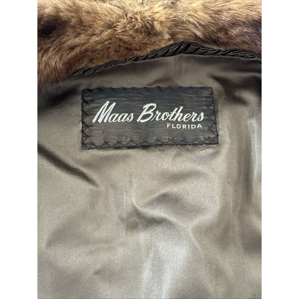 Vtg Maas Brothers Florida Brown Fur Cropped Coat Stole Small Mob Wife FLAWS READ - Picture 2 of 16